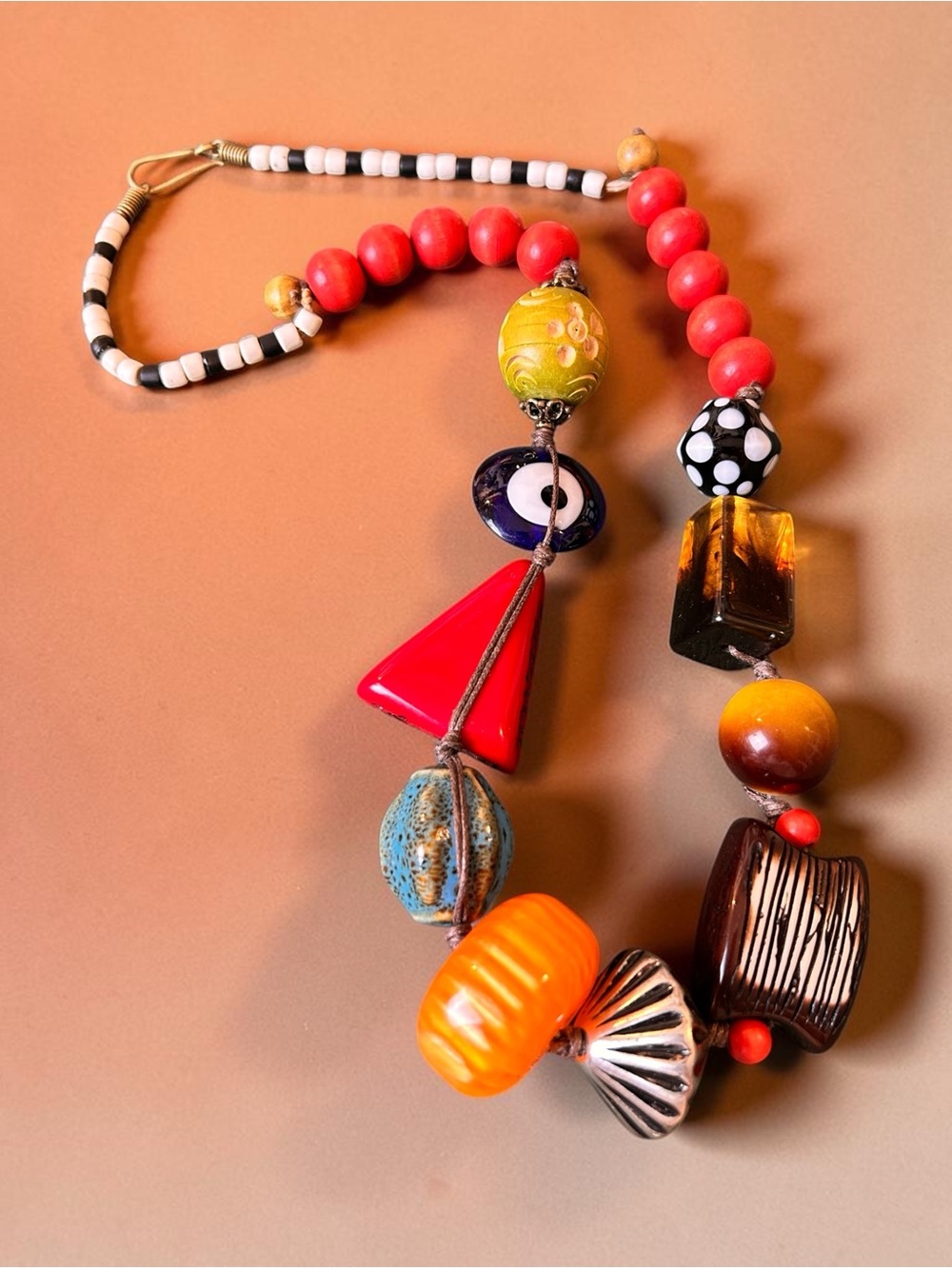 Eclectic colorful mixed-bead statement necklace, Boho Maximalist